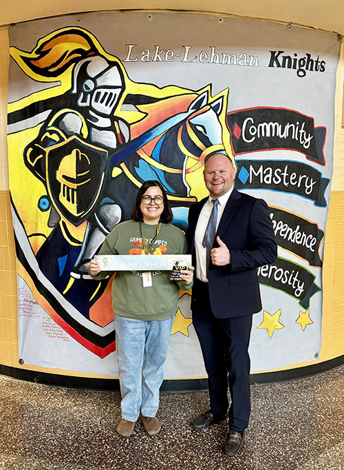 Teacher of the Month for November 2025 - Mrs. Knepper with principal